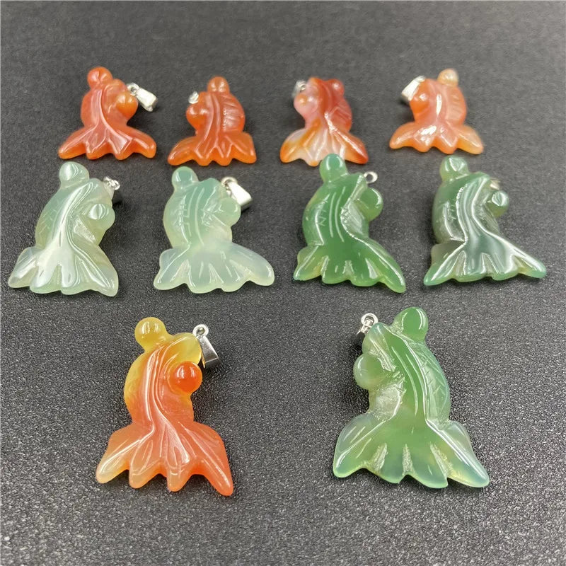 Hand Carved Gemstone Goldfish Pendant, Lucky Fish Jade Gemstone Charm for DIY Necklace Bracelet Jewelry Making