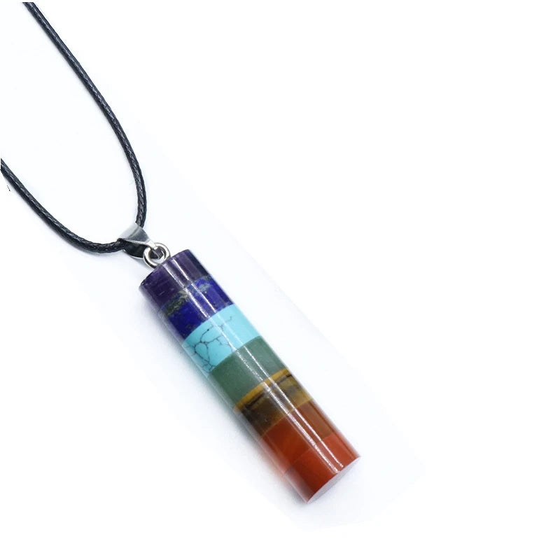 Healing Crystal 7 Chakra Column Stone Pendant Necklace for Reiki Meditation Women Birthday Gift