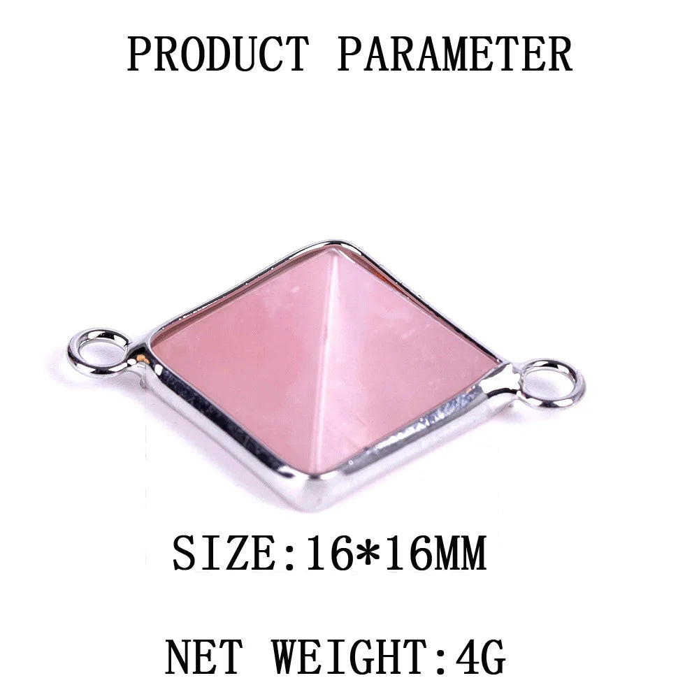 Silver Bezel Double Loop Mini Pyramid Crystal Connector Charm, 16×16mm Natural Gemstone Pyramid Link for DIY Bracelet Necklace Making