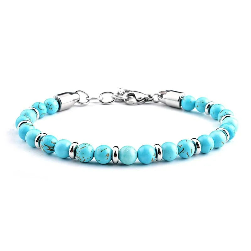 6mm Natural Stone Beaded Bracelet with Stainless Steel Clasp Adjustable Extender Chain Matte Onyx Tiger Eye Bracelet for Men Daily Wrist Jewelry