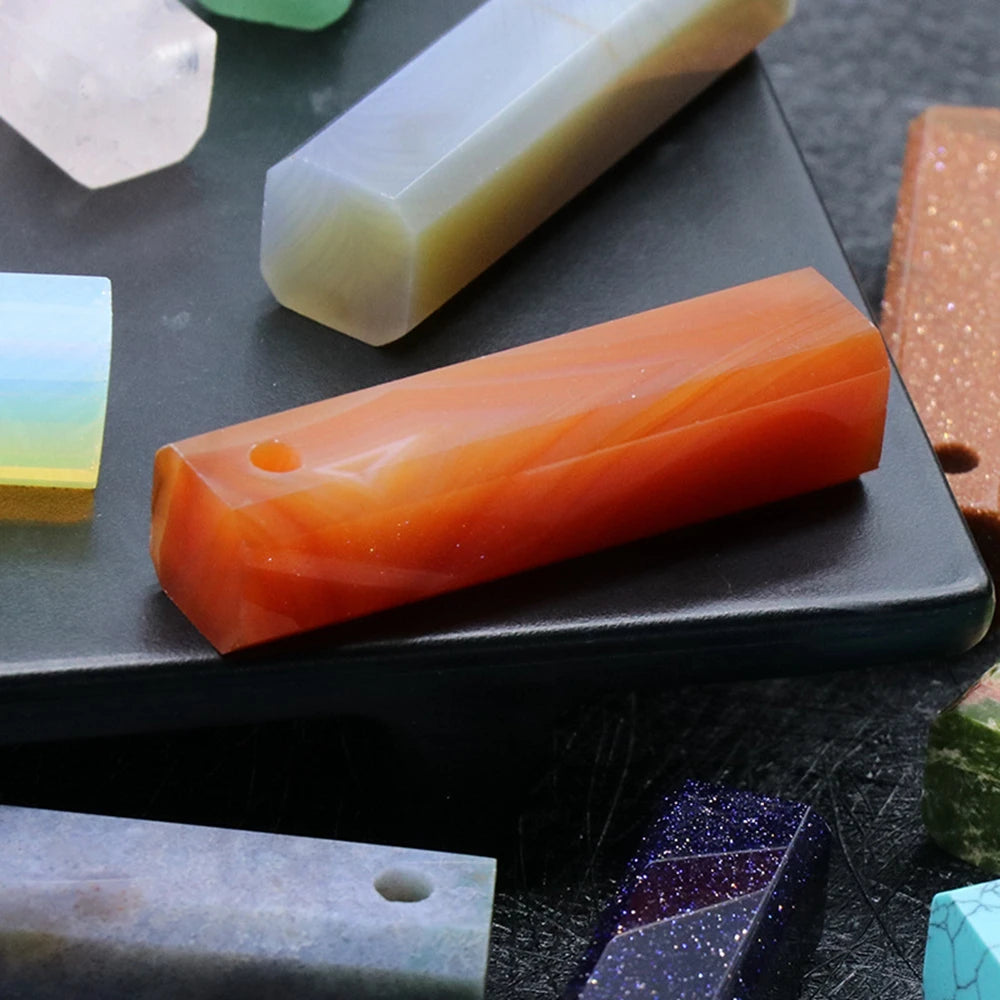 Natural crystal agate stone large hole square pendant hand cut Natural Quartz Crystals Stones Hexagonal Healing Point Reiki