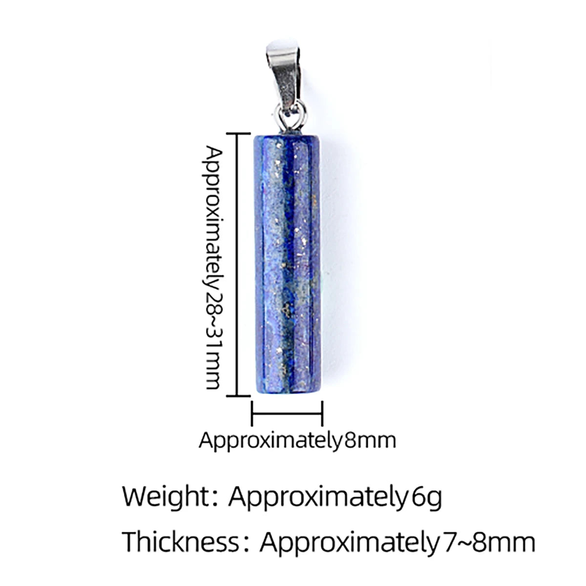 Gemstone Cylinder Pendant – 8x30mm Crystal Charm for Necklace, Keychain & Bag Tag – Healing Stone Jewelry for Women & Men