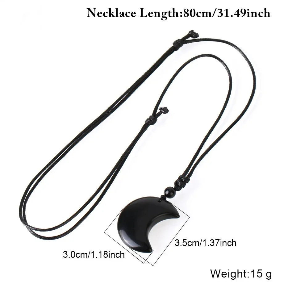 35MM Gemstone Crescent Moon Pendant Necklace Adjustable Rope for Women Men #SN1762