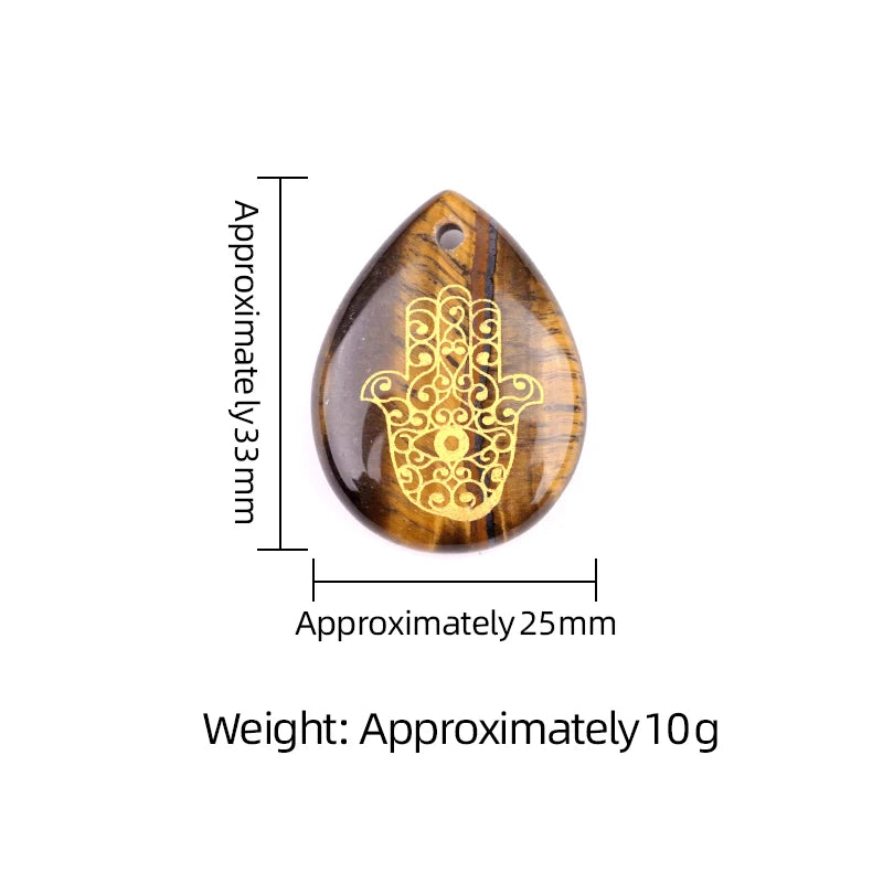 Hamsa Hand Fatima Pendant | 33mm Natural Teardrop Crystal Spiritual Protection Energy Jewelry