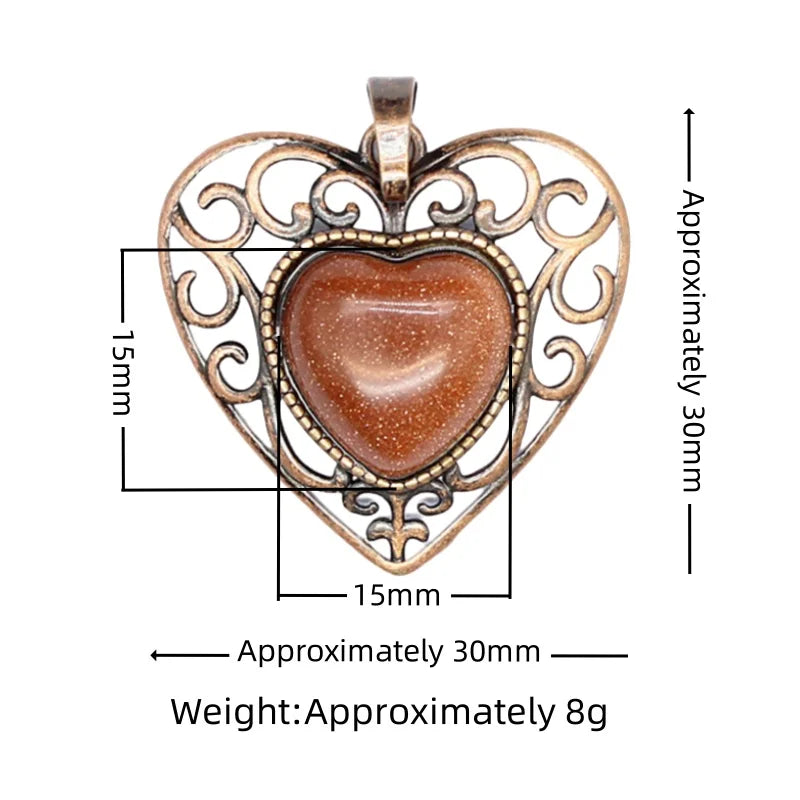 Wholesale Vintage Heart Gemstone Necklace | 30mm Antique Copper Natural Agate Pendant for Gifts & Jewelry