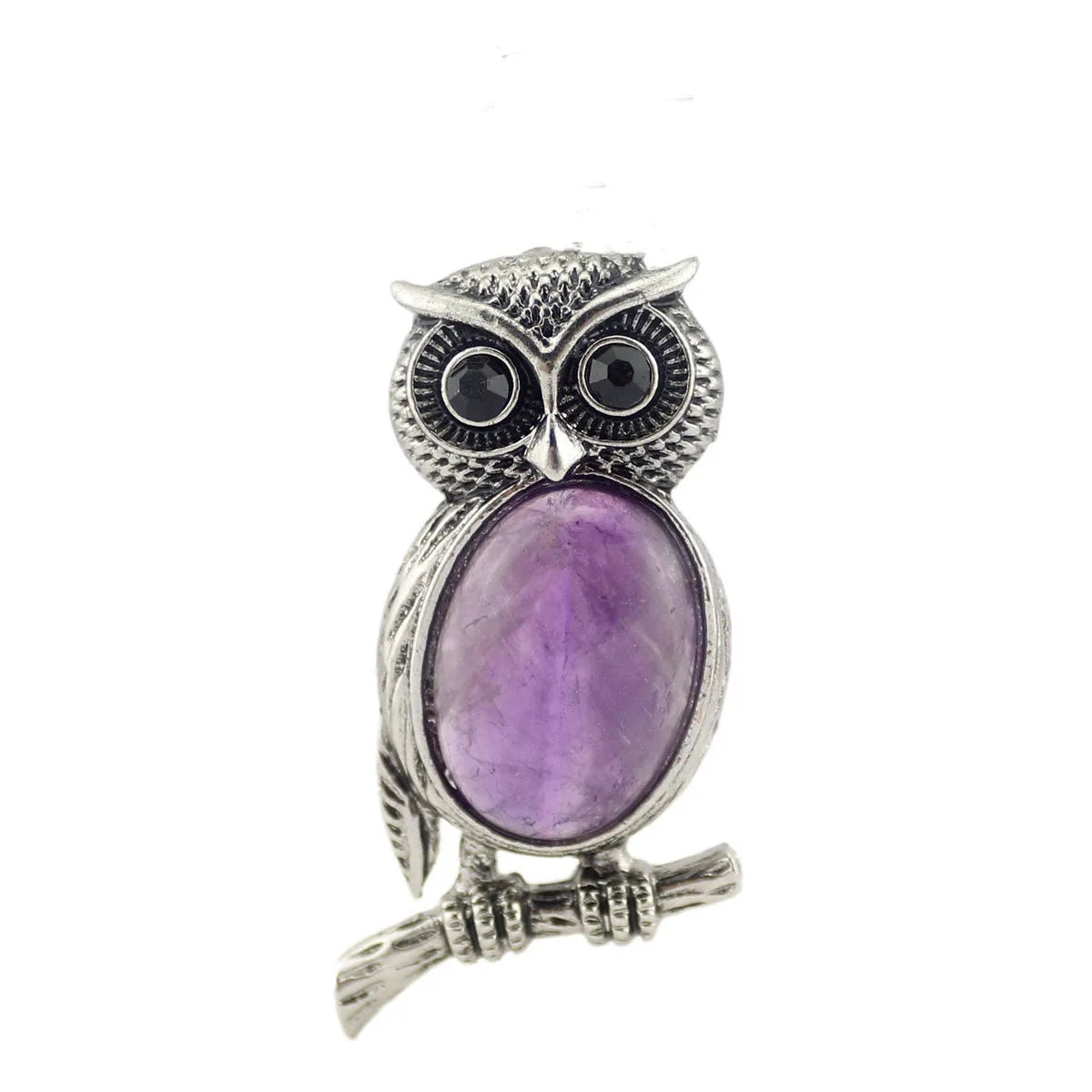 Antique Silver Owl On Branch Natural Gemstone Pendant Oval Chakra Healing Crystal Owl Charm for DIY Necklace Jewelry Making