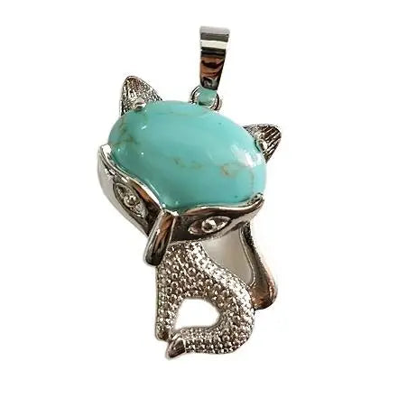 Natural Crystal Fox Pendant Necklace, Retro Turquoise & Multi-Gemstone Charm for Women & Girls