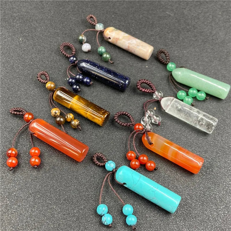 Lucky Healing Crystal Tube Keychain | Handwoven Cord Natural Gemstone Bag Charm Spiritual Friendship Gift