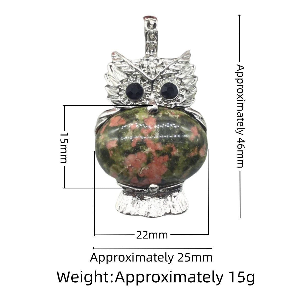 Vintage Silver Owl Gemstone Pendant Necklace #SN1760