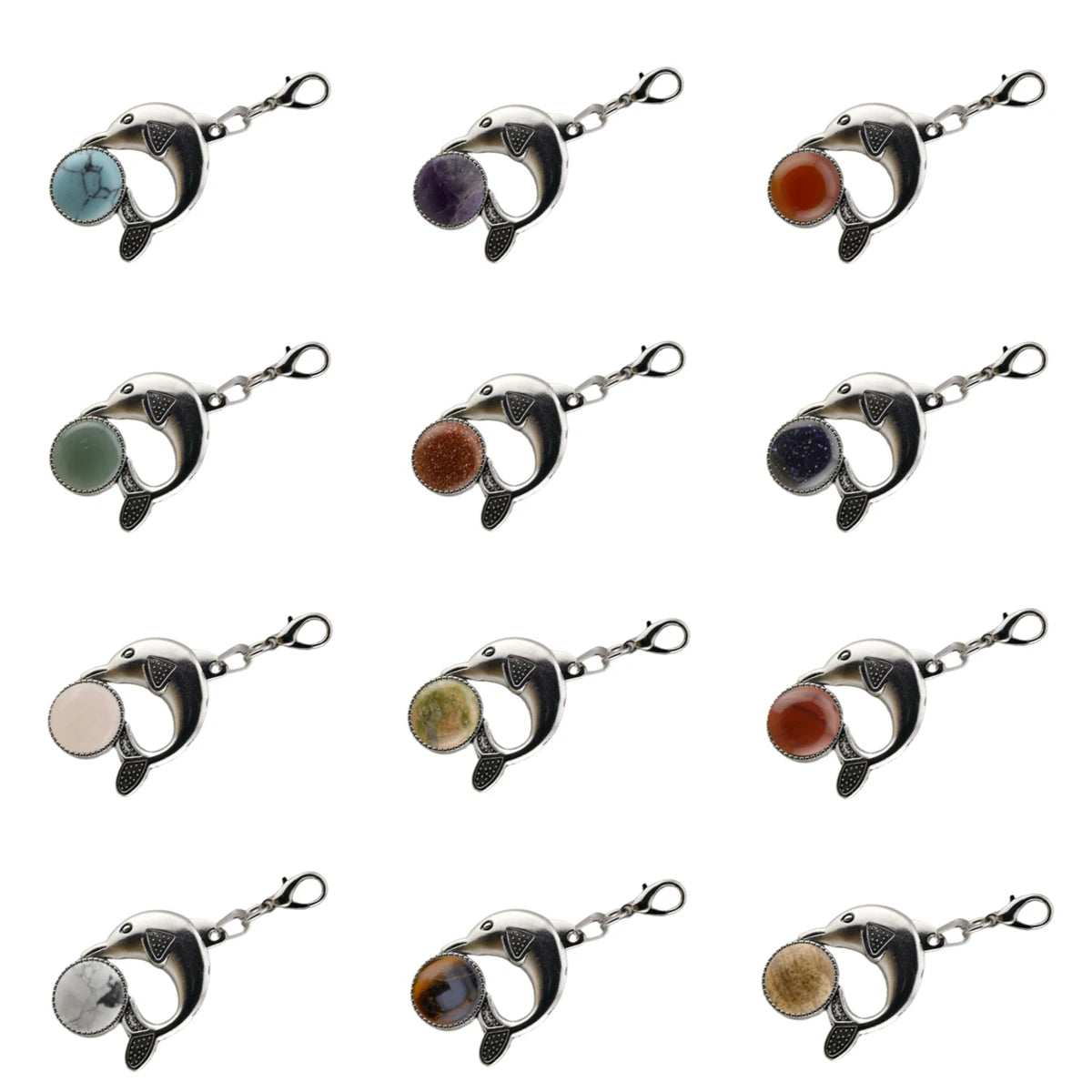 Bohemian Silver Marine Dolphin Key Ring • Cute Sea Animal Crystal Sphere Holder Charm • Unisex Beach Summer Theme Key Holder Clip Gift
