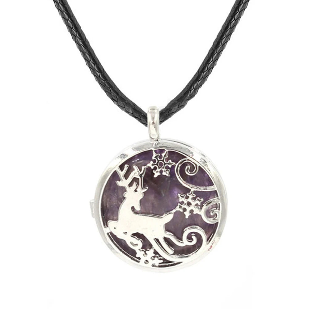 Winter Holiday Reindeer Snowflake Crystal Necklace Festive Christmas Pendant Necklace Gift for Women & Girls
