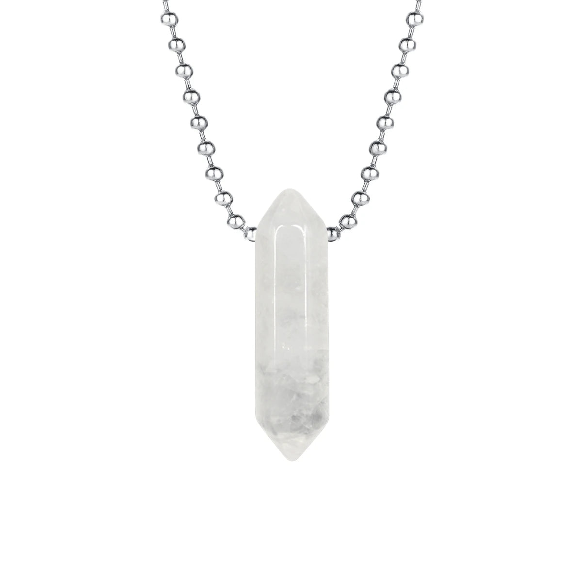 Minimalist Hexagonal Column Crystal Necklace • Dainty Silver Link Chain Quartz Pendant • Geometric Natural Gemstone Layering Jewelry Gift