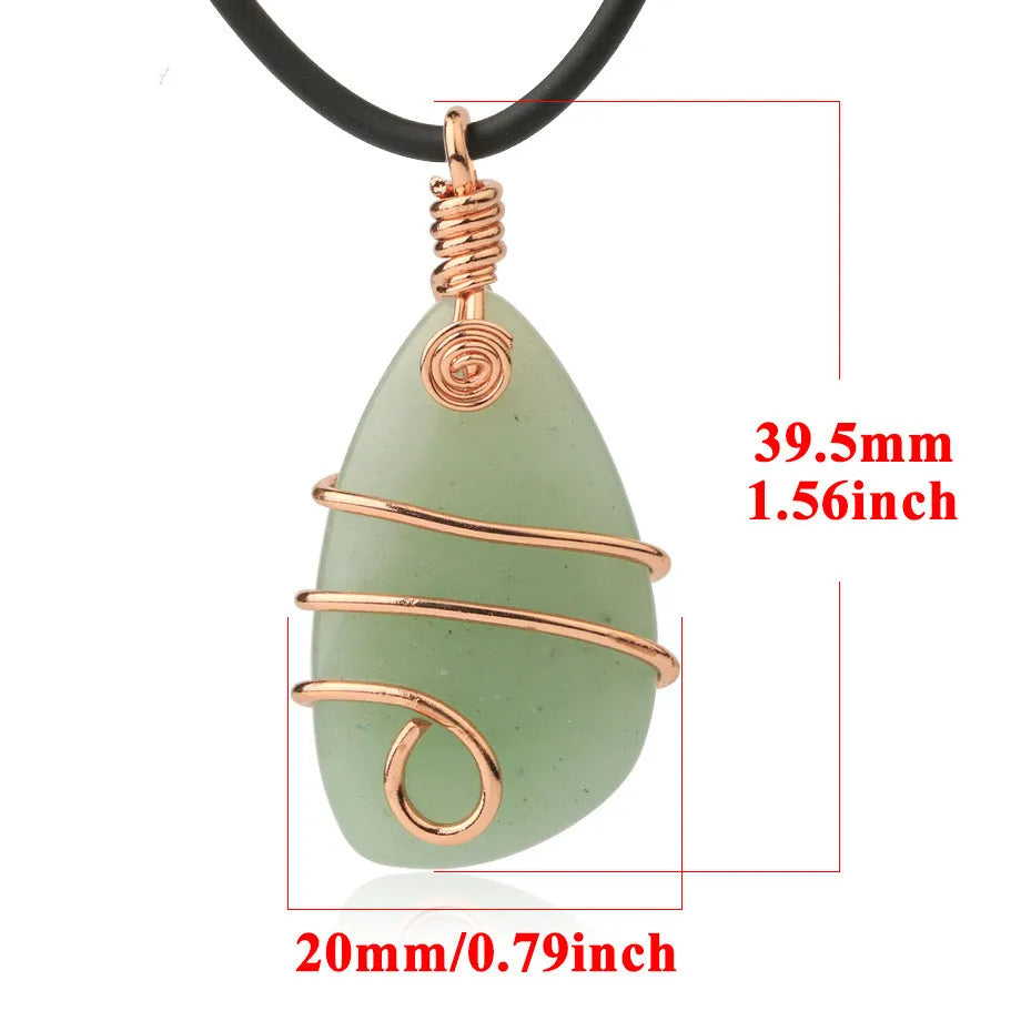 Copper Wire Wrapped Tumbled Natural Crystal Pendant, Irregular Raw Gemstone Healing Necklace Charms for Women Jewelry Making
