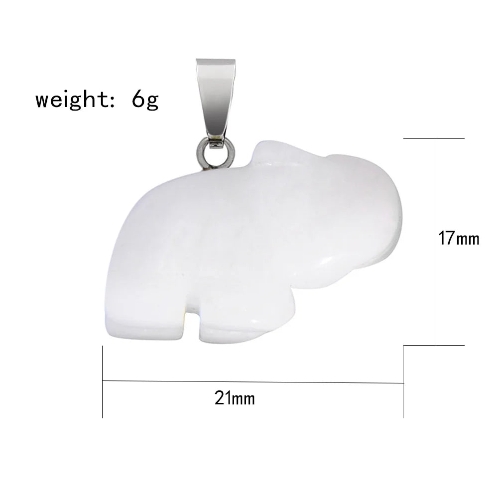 Natural Gemstone Elephant Pendant Necklace • Hand-Carved Crystal Healing Stones Jewelry for Women Men • Elephant Charm Pendants Wholesale