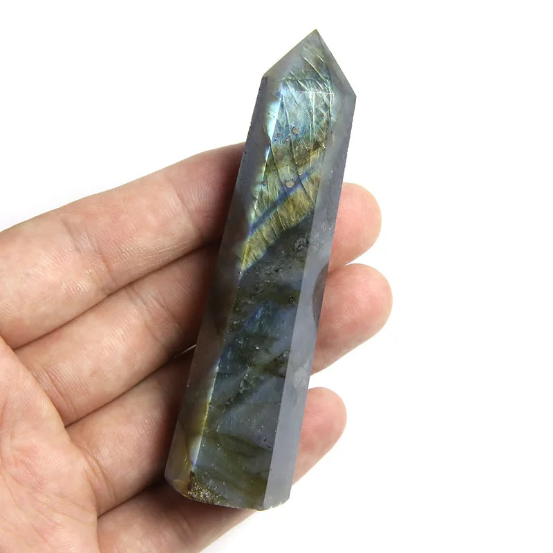 Natural Labradorite Crystal Point Tower Polished Hexagonal Obelisk Wand for Home Decor Meditation Crystal Collection Gift