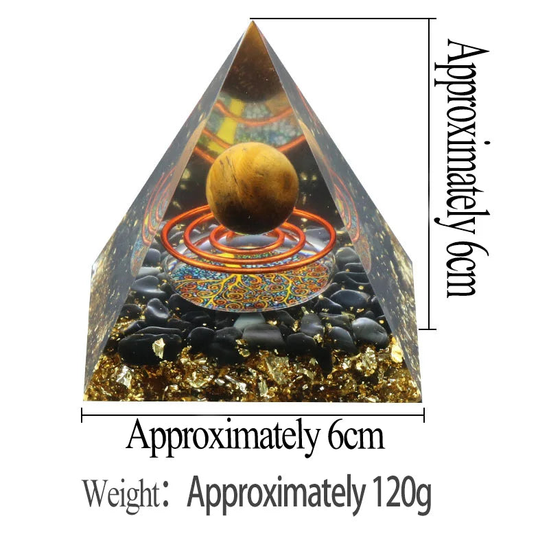 60MM Gemstone Energy Pyramid Ornament for Home Office Feng Shui Decor Healing Chakra Crysta Solar Balls