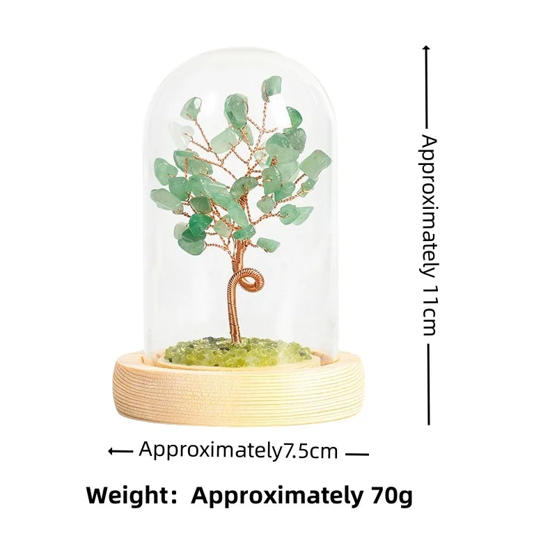 Feng Shui Money Tree | Natural Green Aventurine Crystal Tree in Glass Dome for Home Decor & Spiritual Gifting