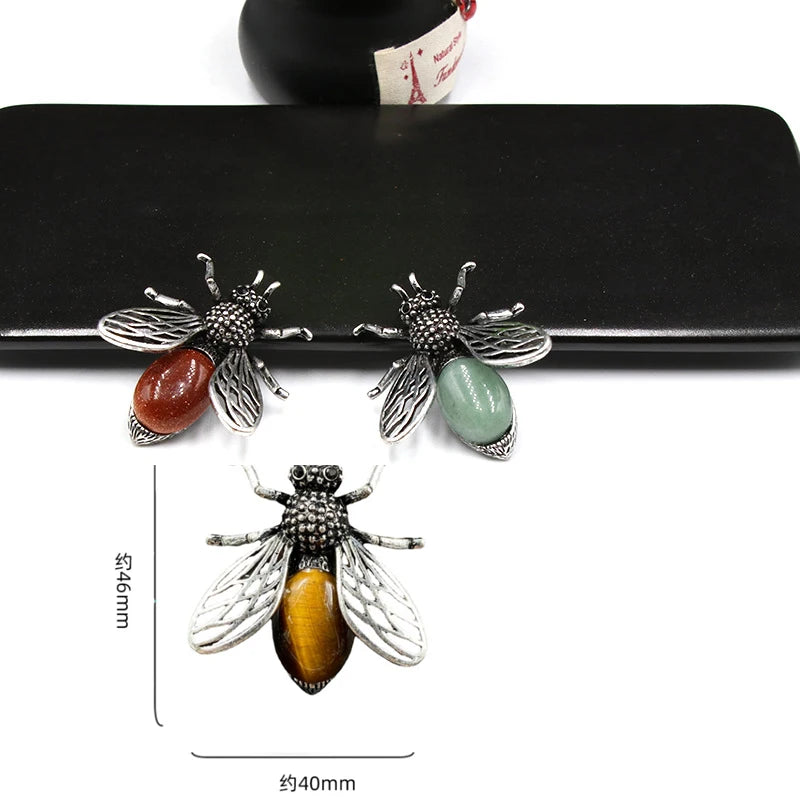Gemstone Honey Bee Pendant Brooch Pendant for Women Healing Chakra Crystal Animal Jewelry Animal Pin