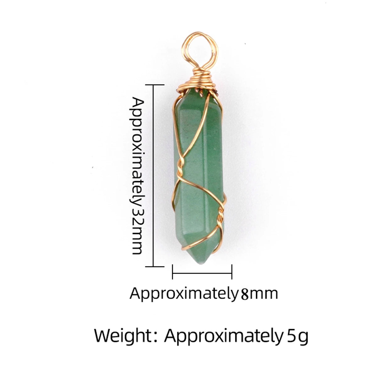 Gold Wire-Wrapped Crystal Pendant | 32×8mm Natural Healing Stone Hexagonal Pillar Charm for Jewelry Making