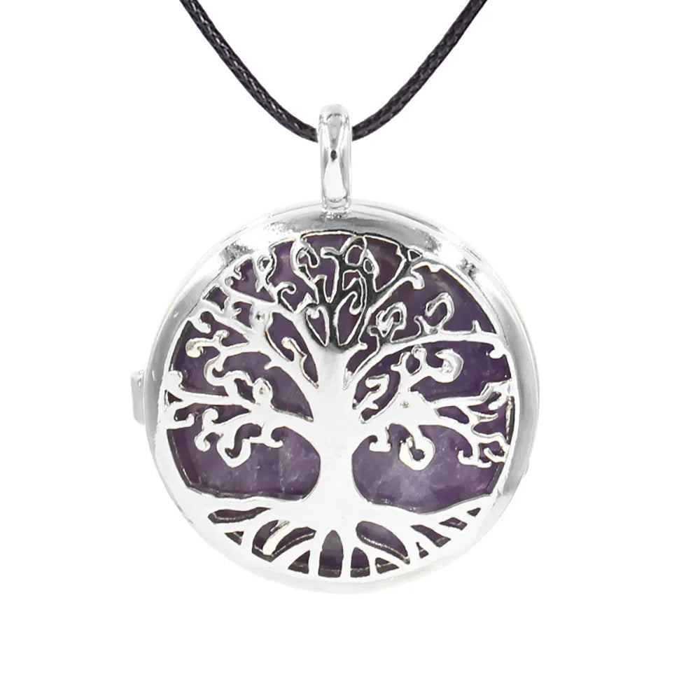 Family Growth Tree of Life Crystal Necklace Spiritual Blessing Healing Stone Pendant Necklace Gift for Her
