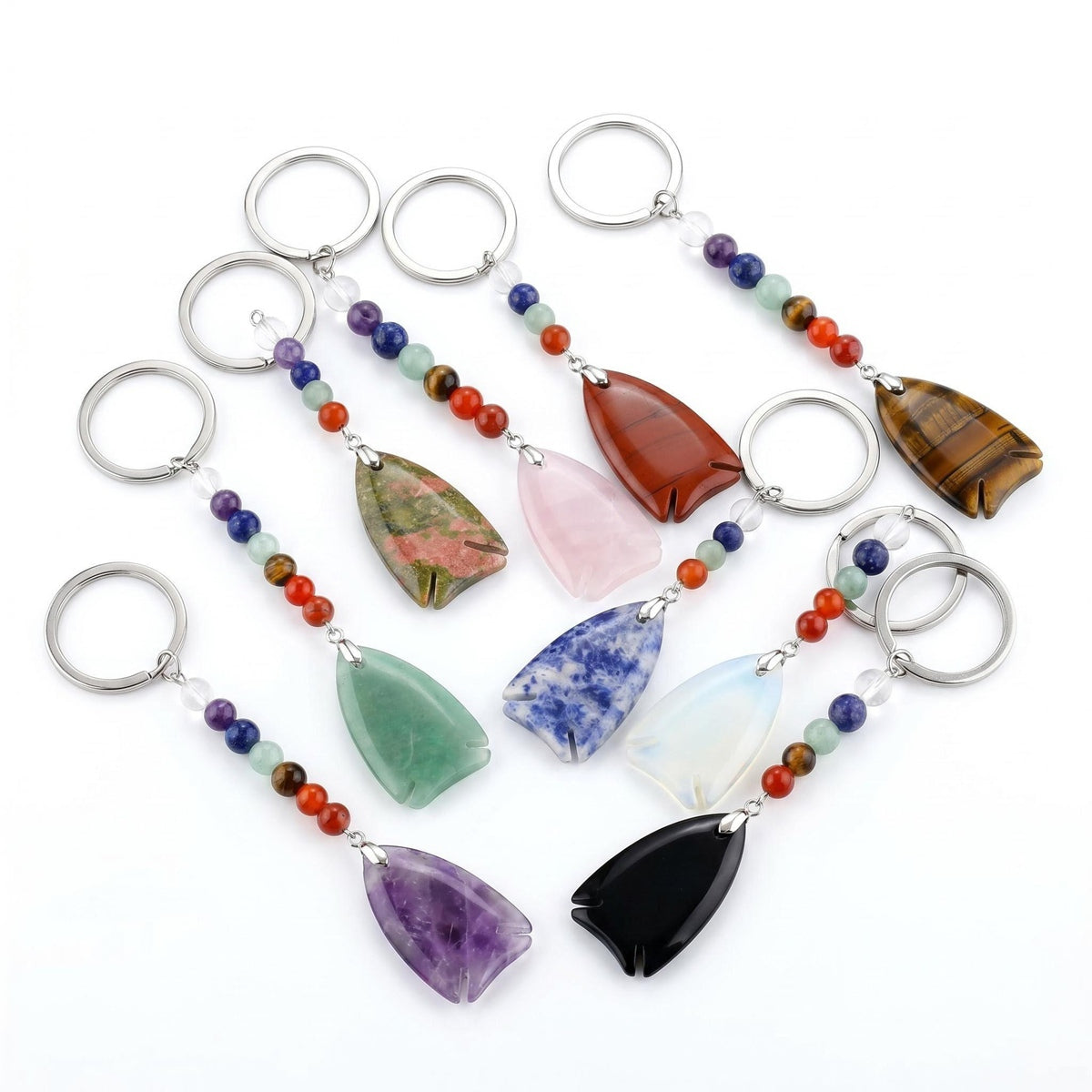 Handmade Crystal Fish Keychain with Chakra Beads - Natural Gemstone Talisman for Abundance, Balance & Positive Energy | Elegant Accessory for Everyday Luck