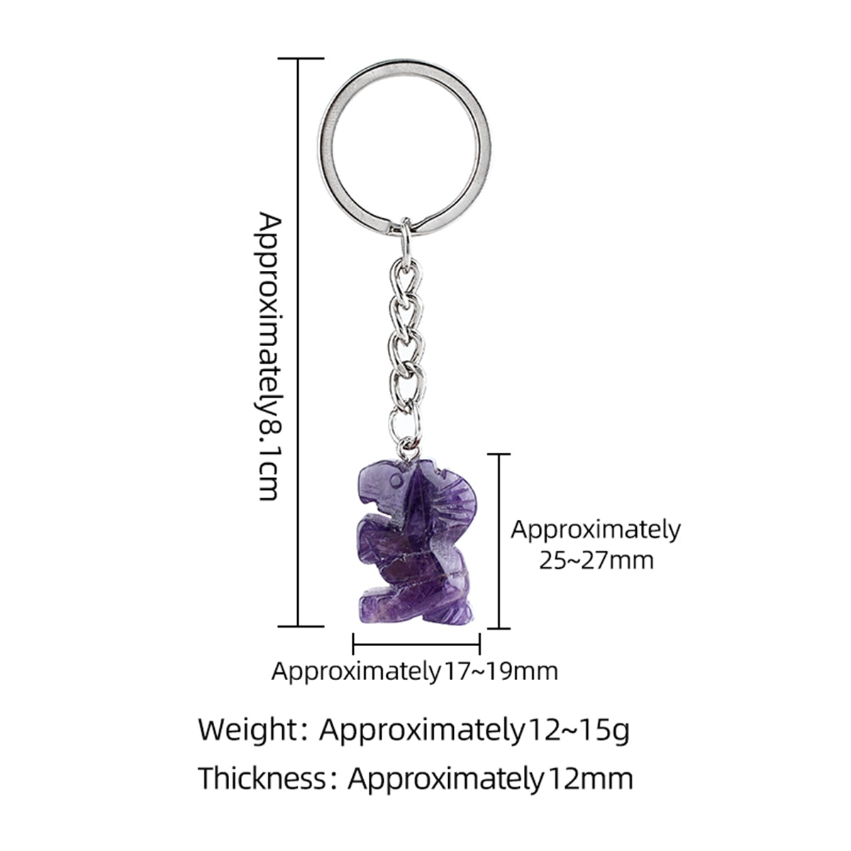 Gemstone Horse Pendant Keychain Hand Carved 25MM Animal Keyring Accessories for Bag #KC2302S-A1
