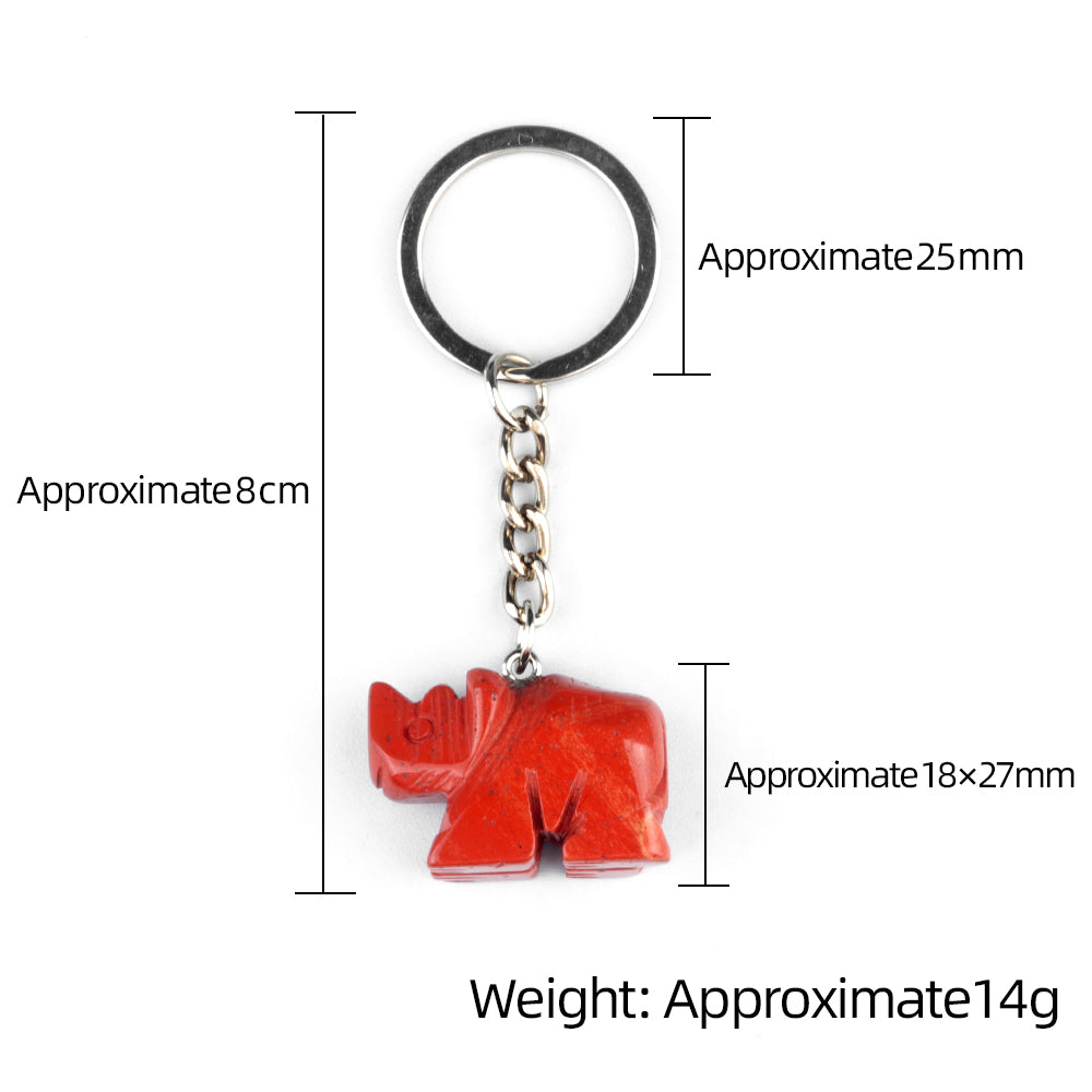 1 Inch Rhinoceros Gemstone Pendant Keychain - Wildlife Animal Charm Key Ring for Keys, Bag, Backpack |Unique Gift for Animal Lover #KC2306S-A1