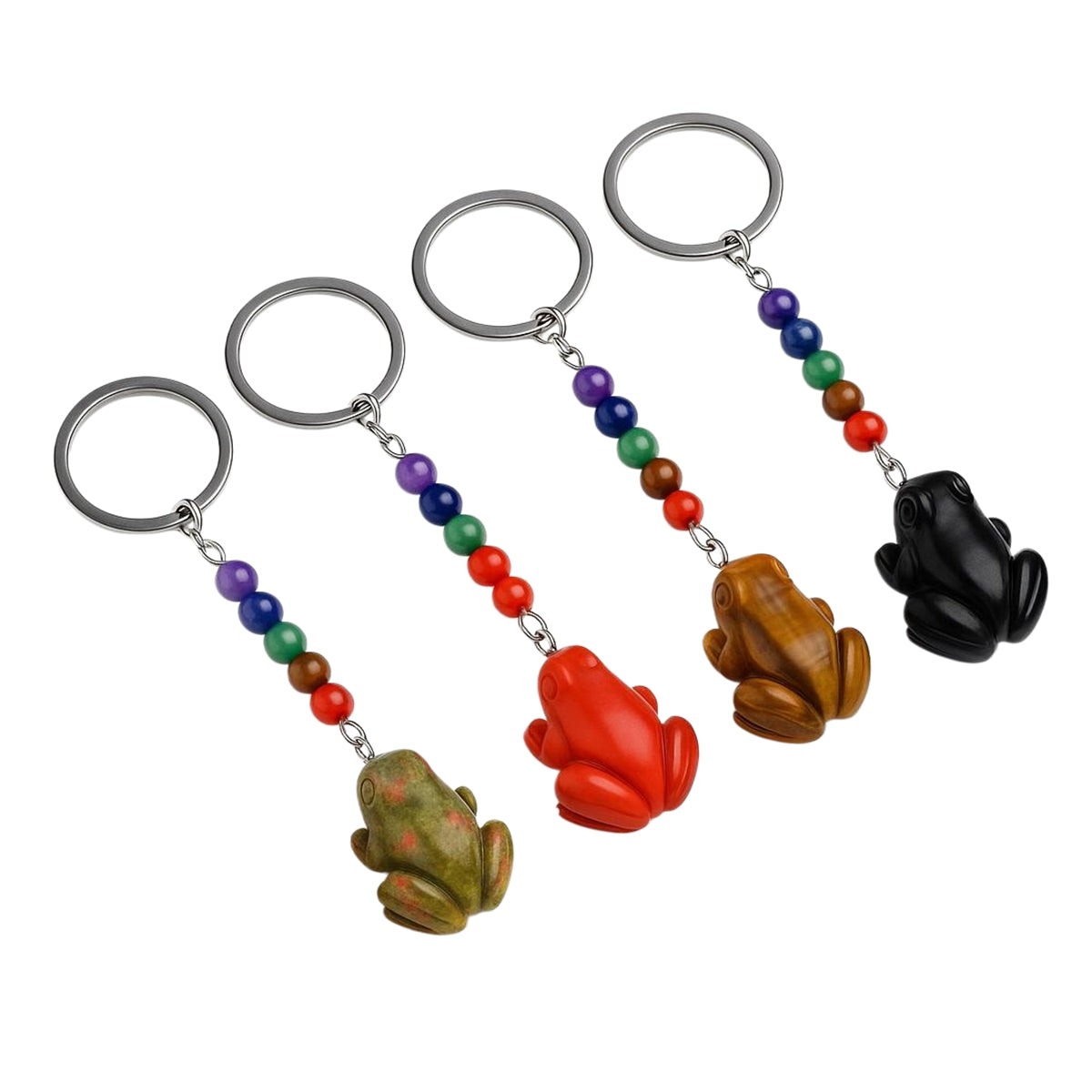 1Inch Frog Gemstone Pendant Keychain 7 Chakra Beads Chain #KC2309-A4