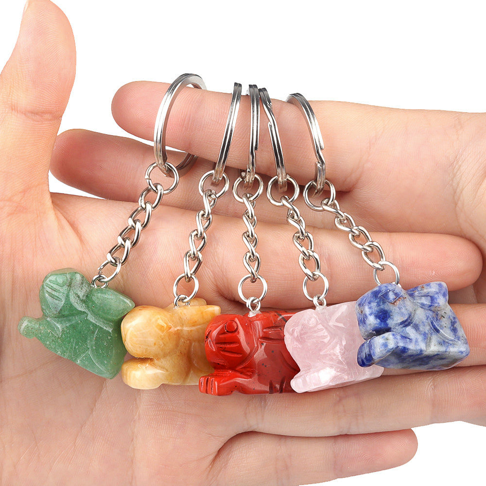 1.0Inch Handmade Craved Gemstone Rabbit Animal Pendant Keychain #KC2320S-A1