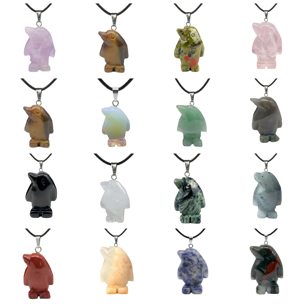 Gemstone Penguin Necklace - 45cm Black Cord Jewelry