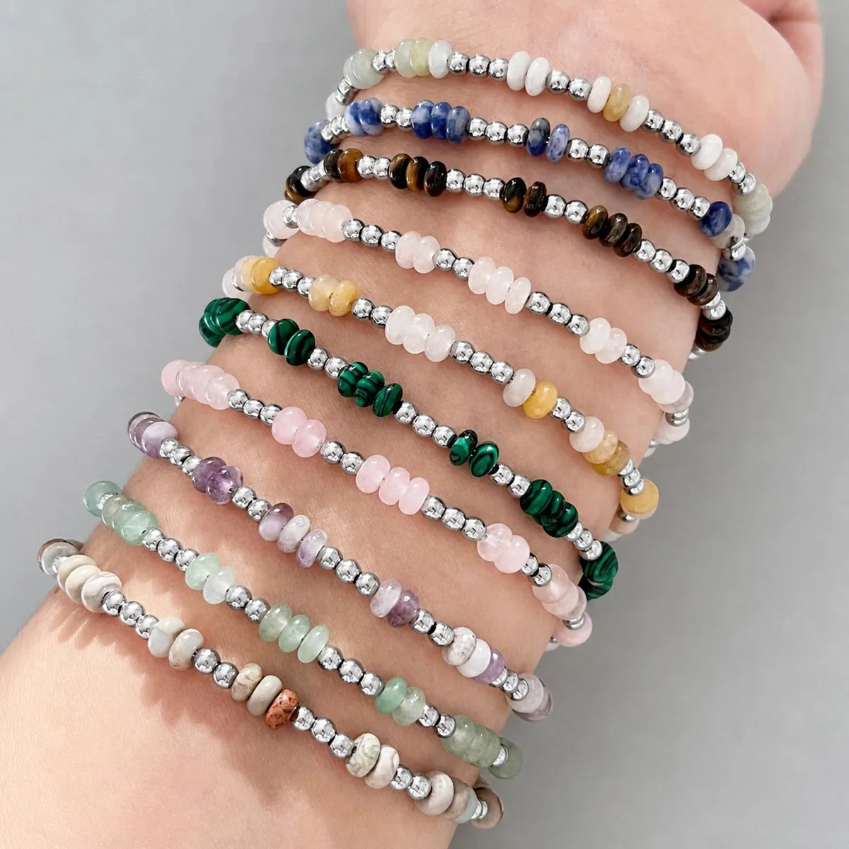 4MM Natural Stone Heishi Disc Bracelet Silver OT Toggle Clasp Dainty Stackable Boho Crystal Beaded Bracelets Women Jewelry #SB3147S