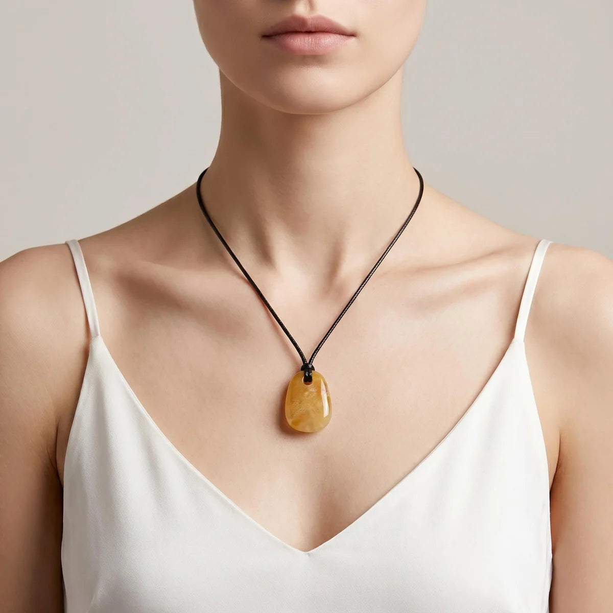 Yellow Jade Trapezoid Crystal Pendant Necklace Adjustable Rope Choker Natural Stone Healing Reiki Jewelry Unisex Gift Box #SN2028