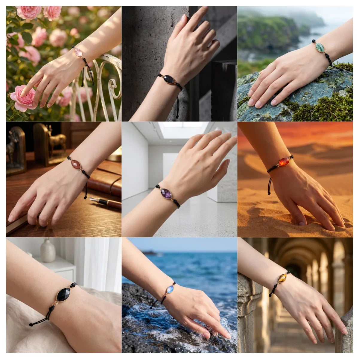 Natural Marquise Faceted Crystal Bracelet Adjustable Black Wax Rope Braided Healing Gemstone Unisex Handmade Jewelry #SB3128
