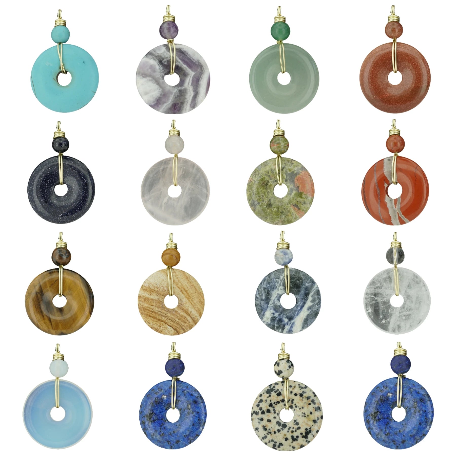 Hot Sale Healing Crystal Necklace for Women Mens 1.6 Inch & 40CM Gemstone Donut Lucky Coin Pendant with Copper Wire Wrapped Chok
