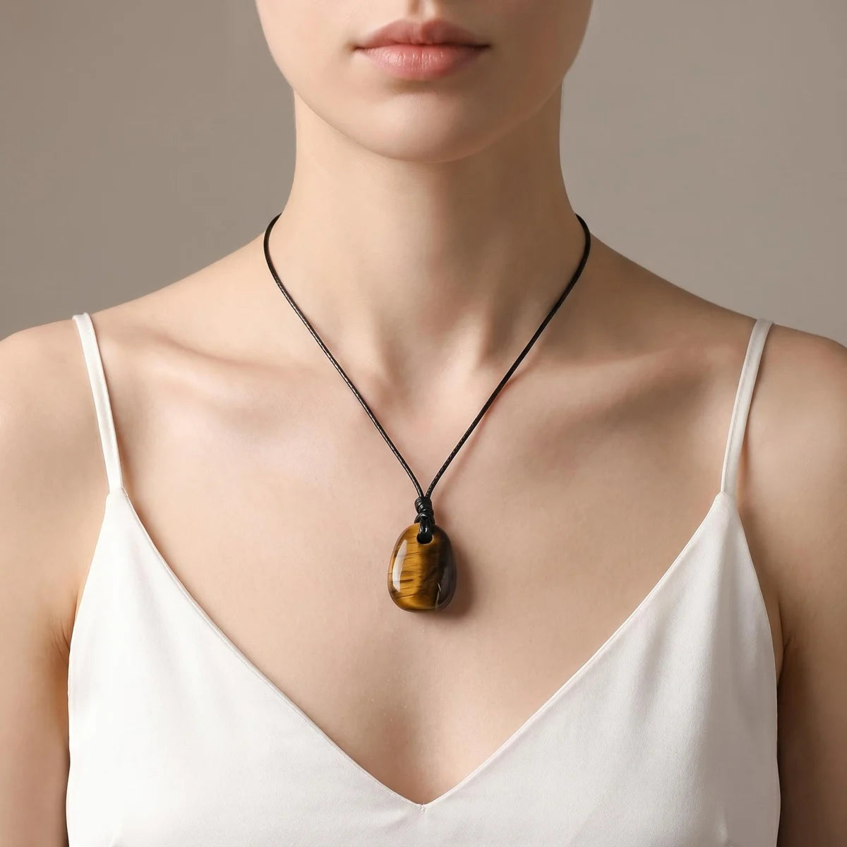 Yellow Tiger Eye Trapezoid Crystal Pendant Necklace Adjustable Rope Choker Natural Stone Healing Reiki Jewelry Unisex Gift Box #SN2028