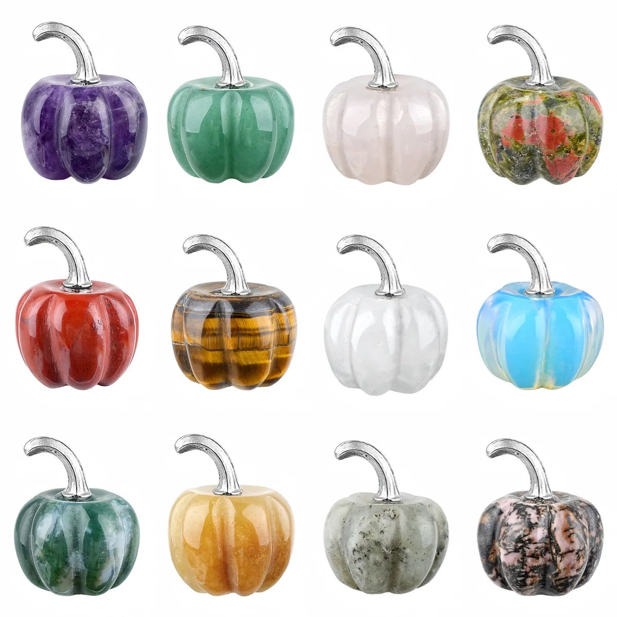 12 PCS Handmade Craved 20mm Gemstone Mini Pumpkin Carving Ornament Figurine for Halloween Home Decoration Craft Gift