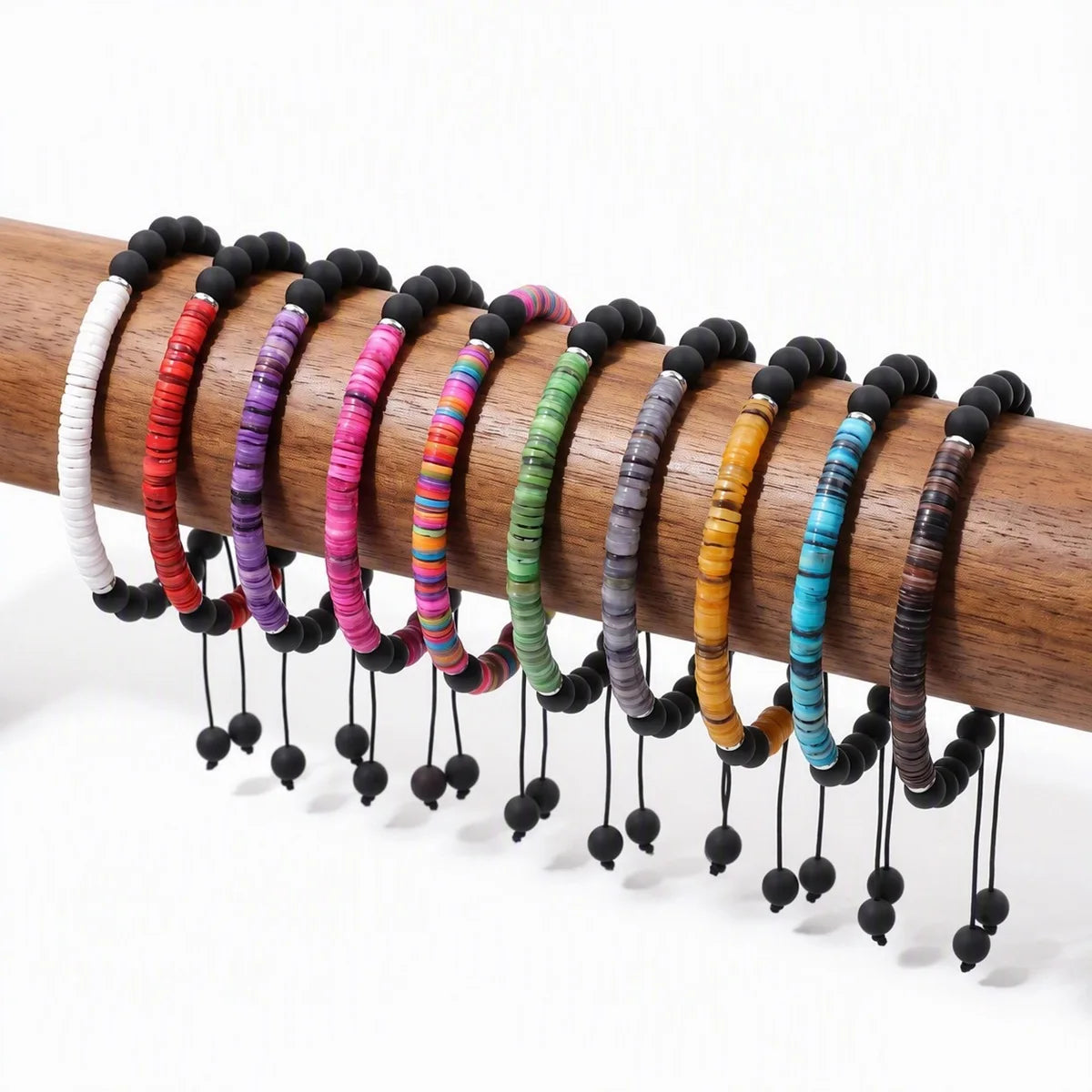 6MM/8MM Matte Black Onyx Bead Braided Bracelet Colorful Shell Heishi Disc Adjustable Woven Bracelets Women Boho Jewelry #M028SB3149