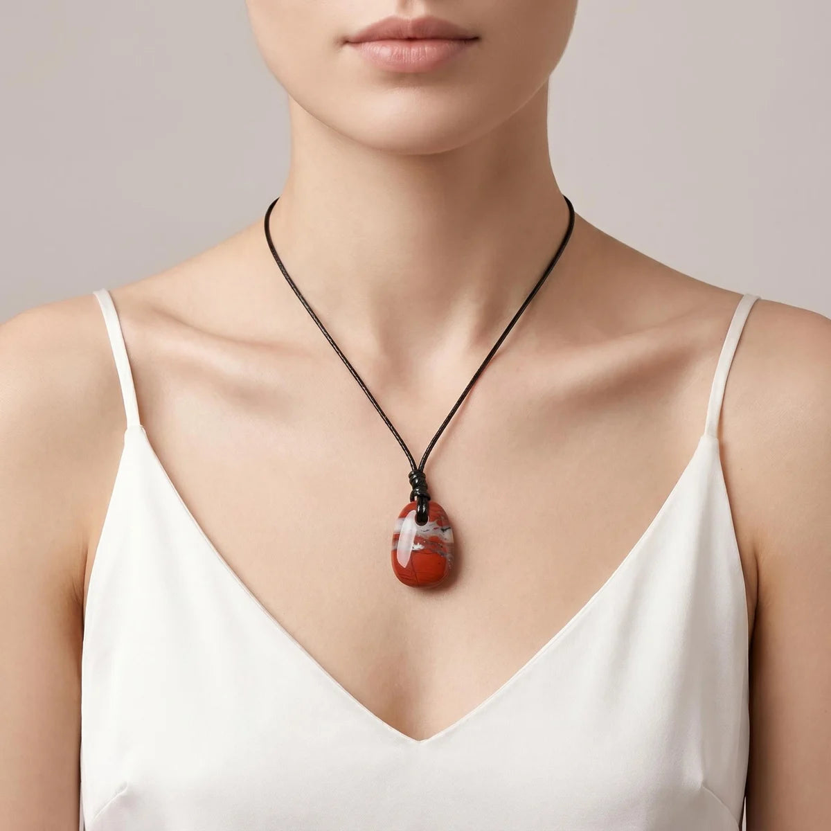 Red Jasper Trapezoid Crystal Pendant Necklace Adjustable Rope Choker Natural Stone Healing Reiki Jewelry Unisex Gift Box #SN2028