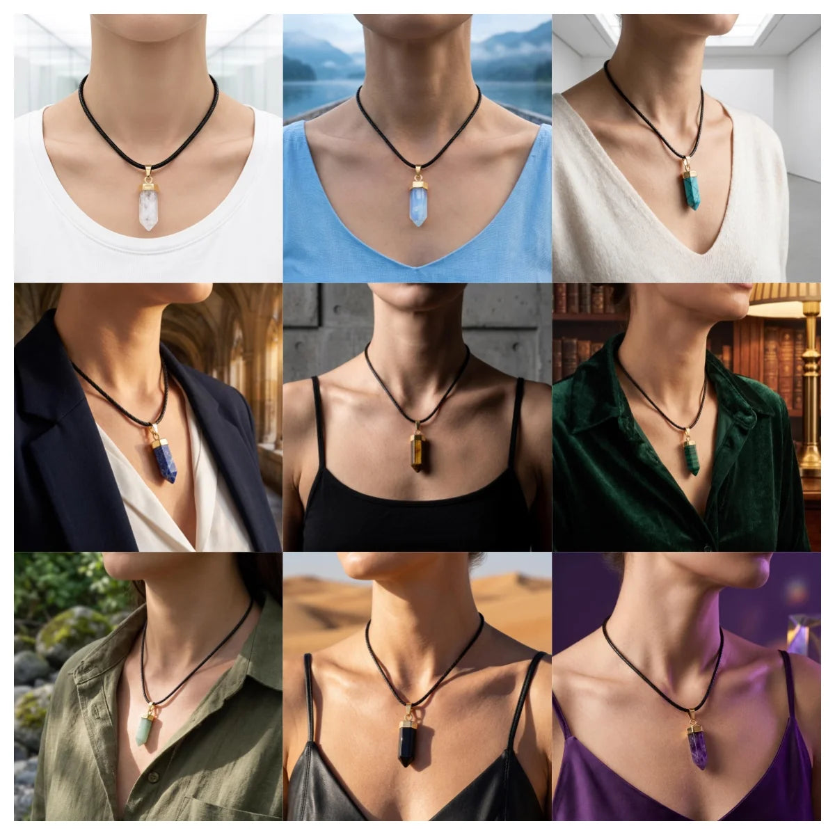 Natural Crystal Hexagonal Bullet Stone Necklace Mini Point Pendant Gold Color Chain Jewelry Women Healing Chakra Choker