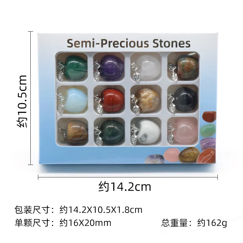 12pcs/set Natural Mixed Gemstone Apple Pendant Crystal Charms for DIY Jewelry Necklace Bracelet Making SP1371