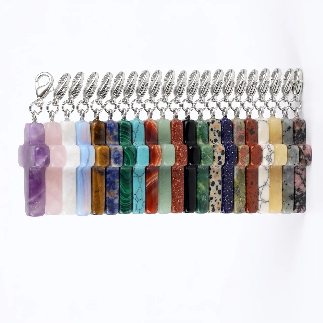 Gemstone Cross Charms with Lobster Clasps 18x25mm Healing Crystal Pendant for DIY Jewelry Making Reiki Energy #SP1030