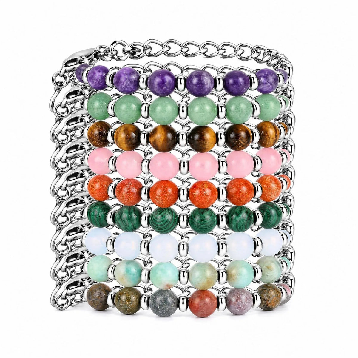 8MM Natural Stone Bead Stainless Steel Curb Chain Bracelet Unisex Healing Crystal Adjustable Men Women Stackable Jewelry #SB3152