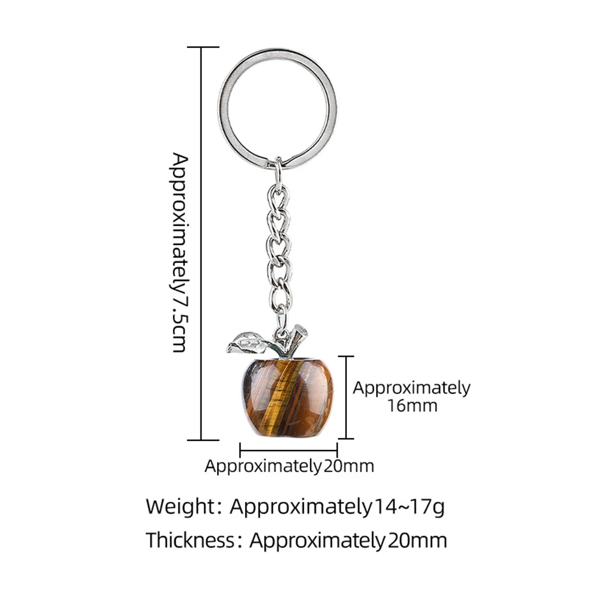 Handmade Craved 20MM Natural Gemstone Apple Keychain Healing Chakra Crystal Stone Charms Key Ring for Women & Girls KC1371