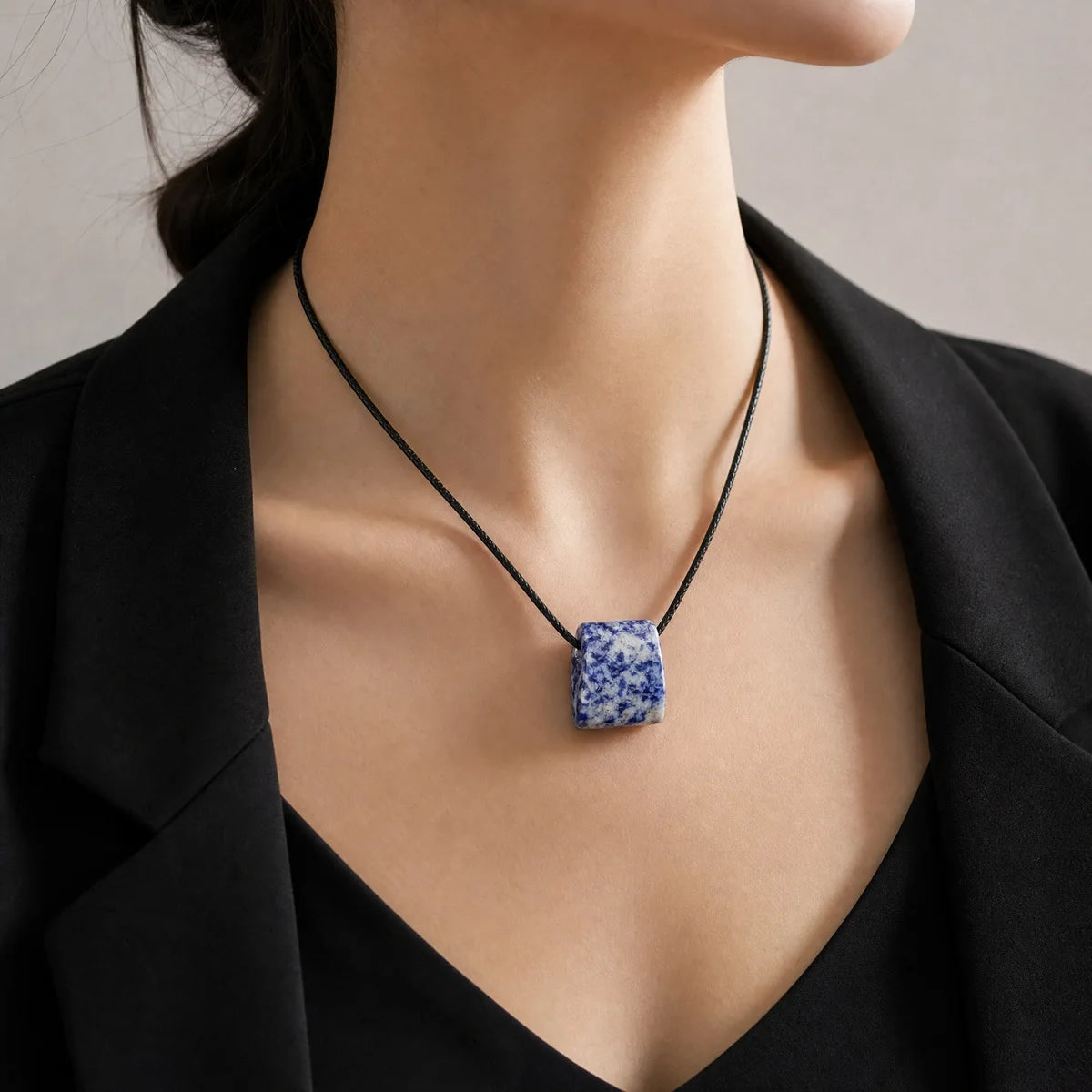 Sodalite Trapezoid Crystal Choker Necklace Unisex Healing Chakra Gemstone Jewelry Adjustable Rope Comes in Gift Box