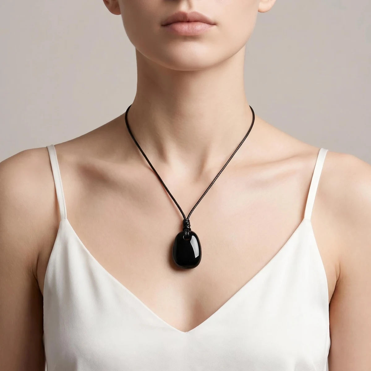 Black Obsidian Trapezoid Crystal Pendant Necklace Adjustable Rope Choker Natural Stone Healing Reiki Jewelry Unisex Gift Box #SN2028