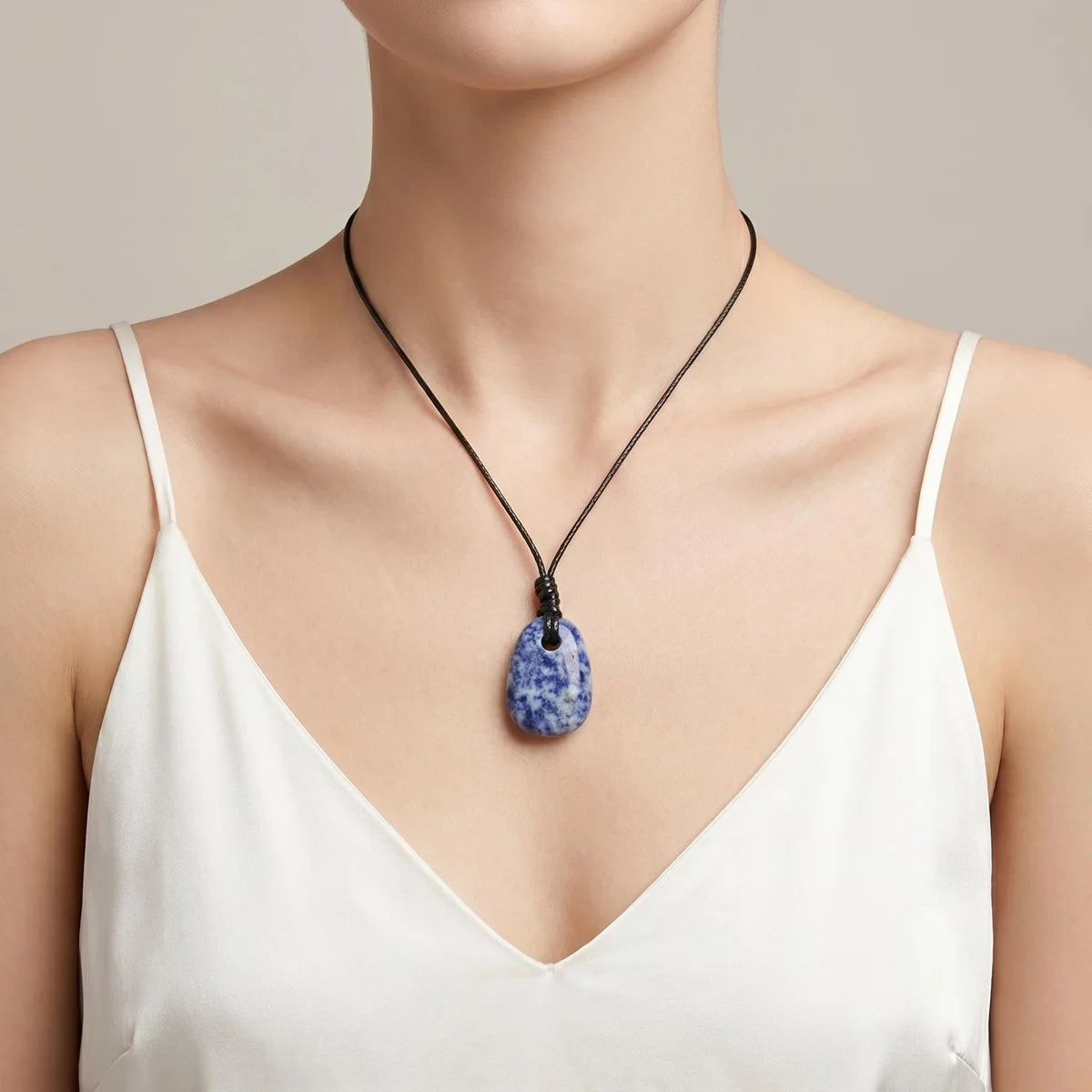 Sodalite Trapezoid Crystal Pendant Necklace Adjustable Rope Choker Natural Stone Healing Reiki Jewelry Unisex Gift Box #SN2028