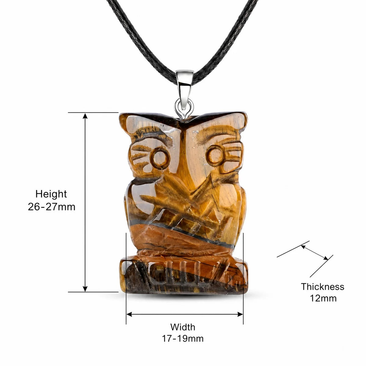 25mm Healing Crystal Owl Gemstone Necklace Jewelry Fashion Reiki Stone Pendant for Women Men 45CM Black Cord SN2329