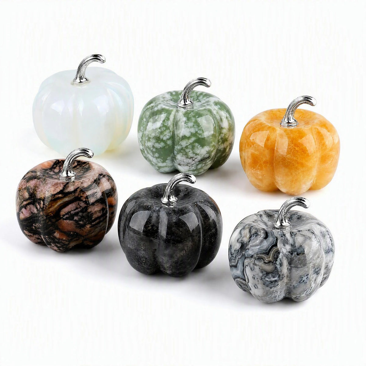 6PCS 30mm Mini Crystal Pumpkin Natural Gemstone Decorative Pumpkin Halloween Fall Desk Ornament