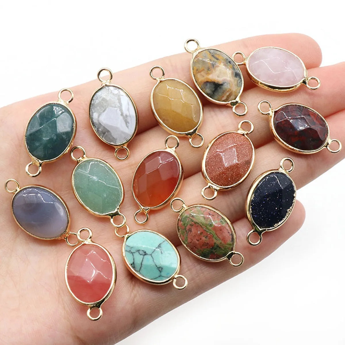 13x18mm Faceted Oval Gemstone Connectors Charms with Double Loops for DIY Jewelry Making #SP2053
