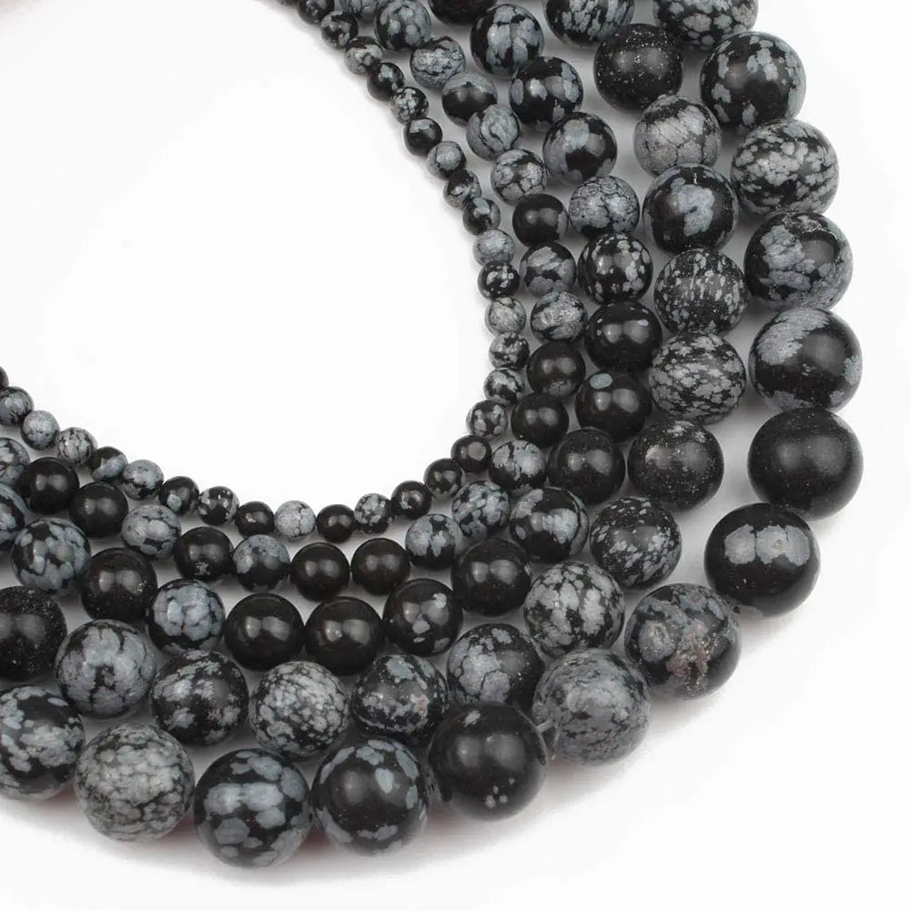 Loose Matte Snowflake Obsidian Round Beads For DIY Jewelry Making 4/6/810/12MM No Polished Smooth
